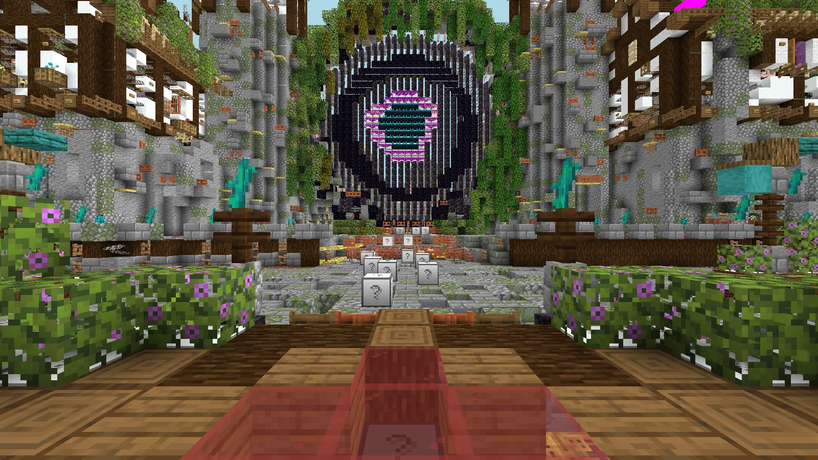 The illuminated Equilibrium emblem framed by the hub courtyard